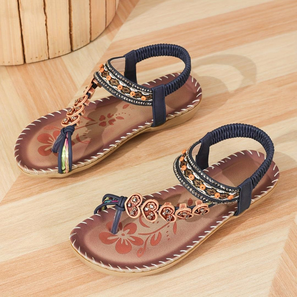 Madeleine | Damen Offene Flache Sandalen Mit Zierband