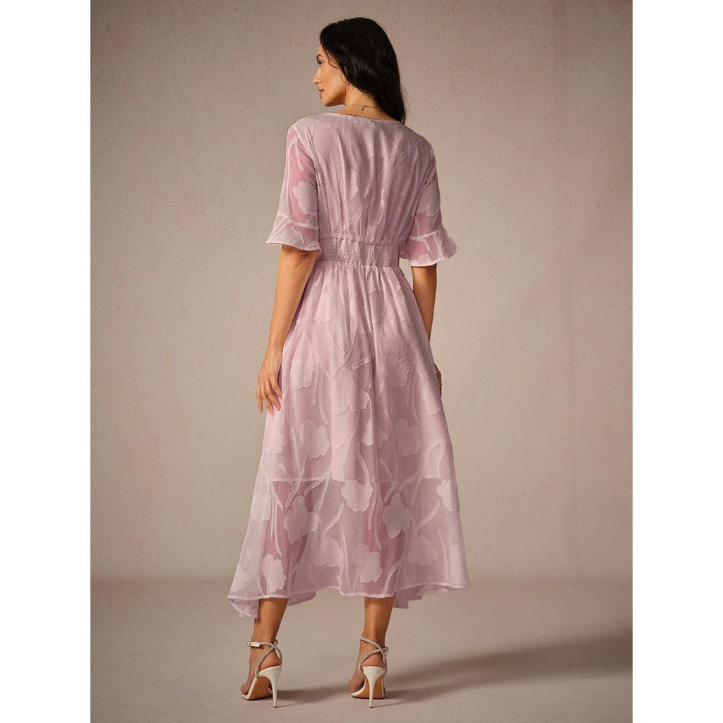 Vivian | Damen Midi Kleid Mit Flatterärmeln Und Spitzendetail