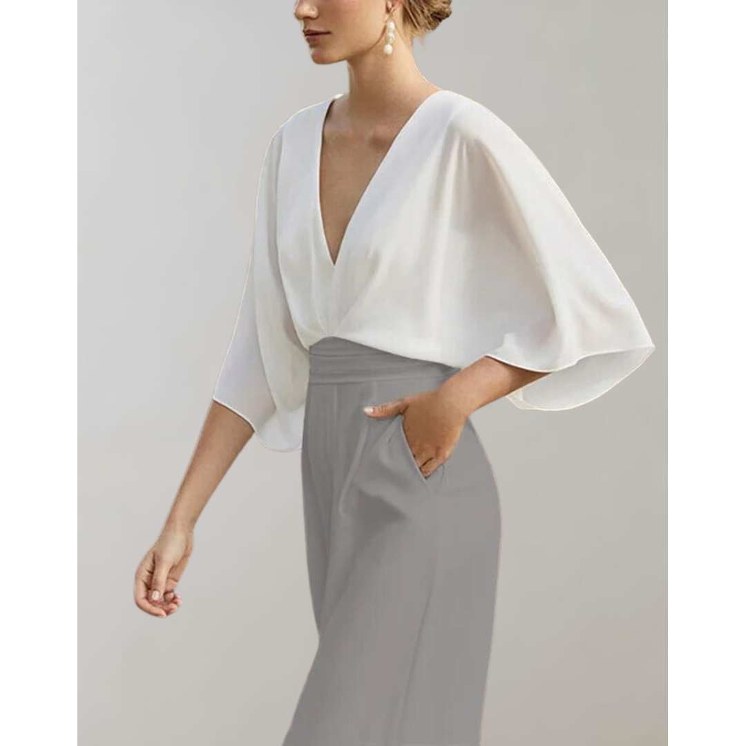 Mia | Damen Jumpsuit mit tiefem Ausschnitt und weitem Bein