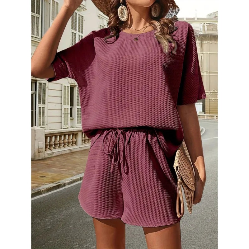 Chloe | Damen Zweiteiliges Set Mit Lockerem Oberteil Und Shorts Mit Kordelzug