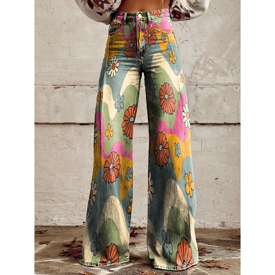 Brynn | Damenjeans mit weitem Bein und Blumenprint