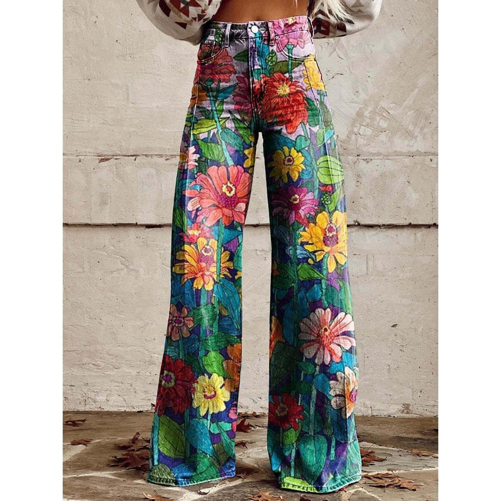 Brynn | Damenjeans mit weitem Bein und Blumenprint