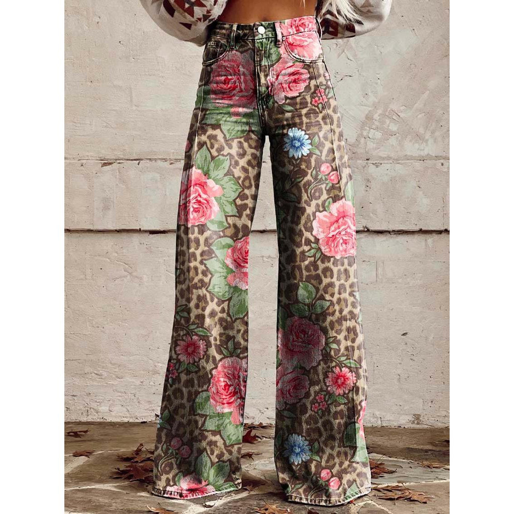Brynn | Damenjeans mit weitem Bein und Blumenprint