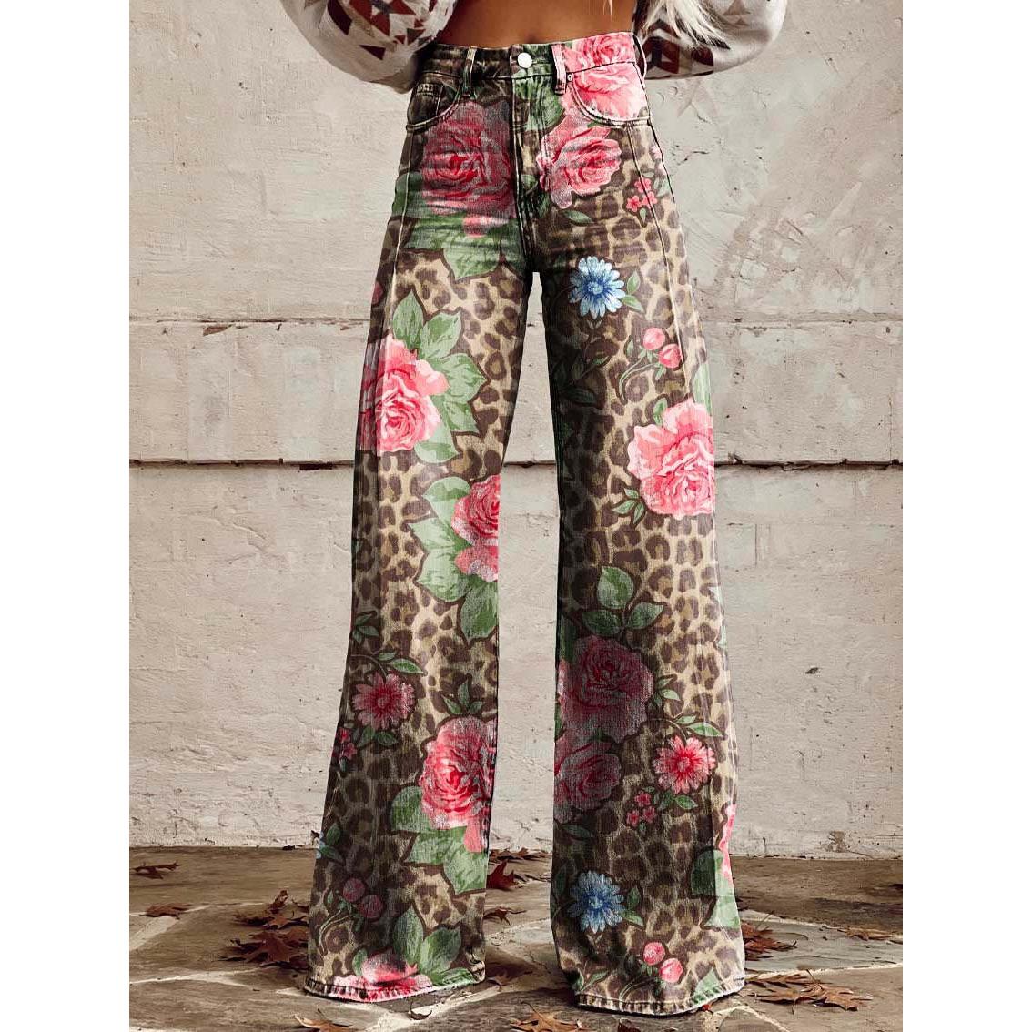 Brynn | Damenjeans mit weitem Bein und Blumenprint