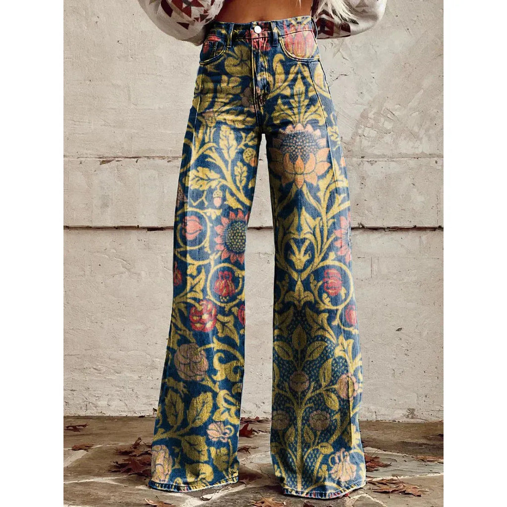 Brynn | Damenjeans mit weitem Bein und Blumenprint