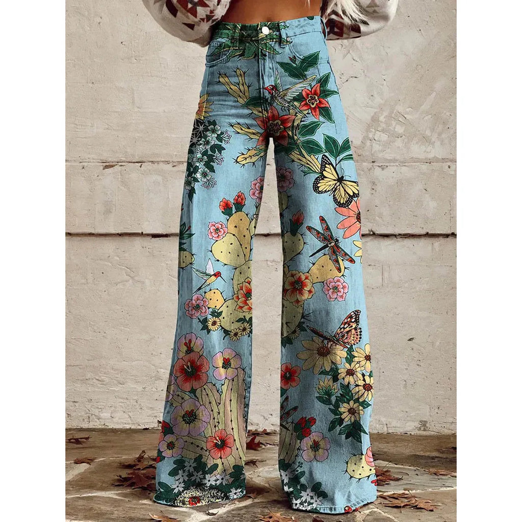 Brynn | Damenjeans mit weitem Bein und Blumenprint