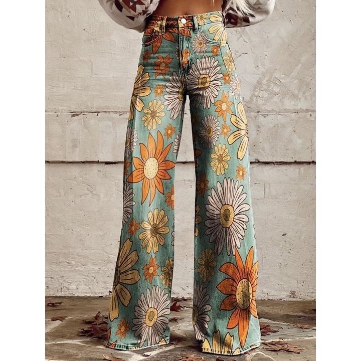Brynn | Damenjeans mit weitem Bein und Blumenprint