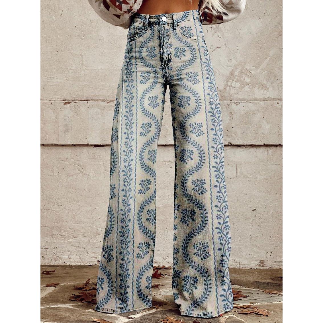 Brynn | Damenjeans mit weitem Bein und Blumenprint