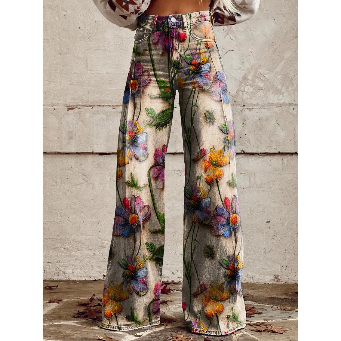 Brynn | Damenjeans mit weitem Bein und Blumenprint