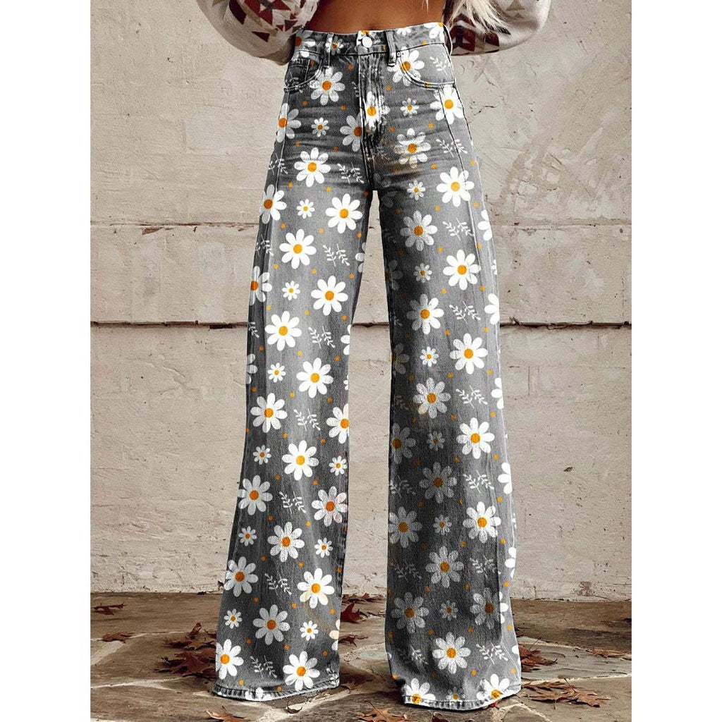 Brynn | Damenjeans mit weitem Bein und Blumenprint