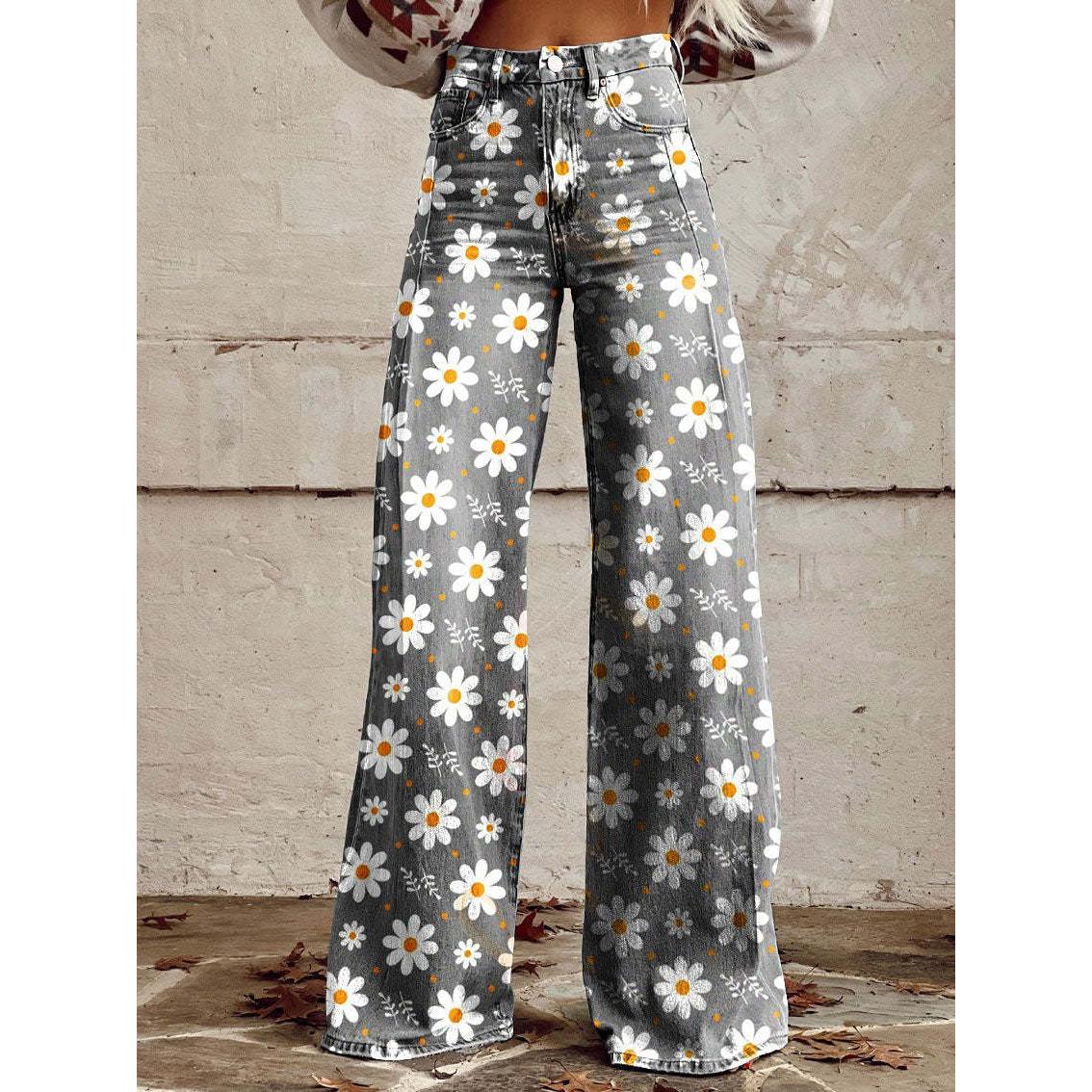 Brynn | Damenjeans mit weitem Bein und Blumenprint