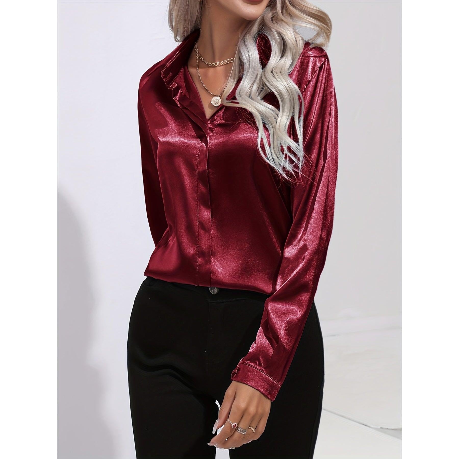Luciana | Damen Satin Hemd Mit Knopfleiste Und Langarm