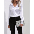 Luciana | Damen Satin Hemd Mit Knopfleiste Und Langarm