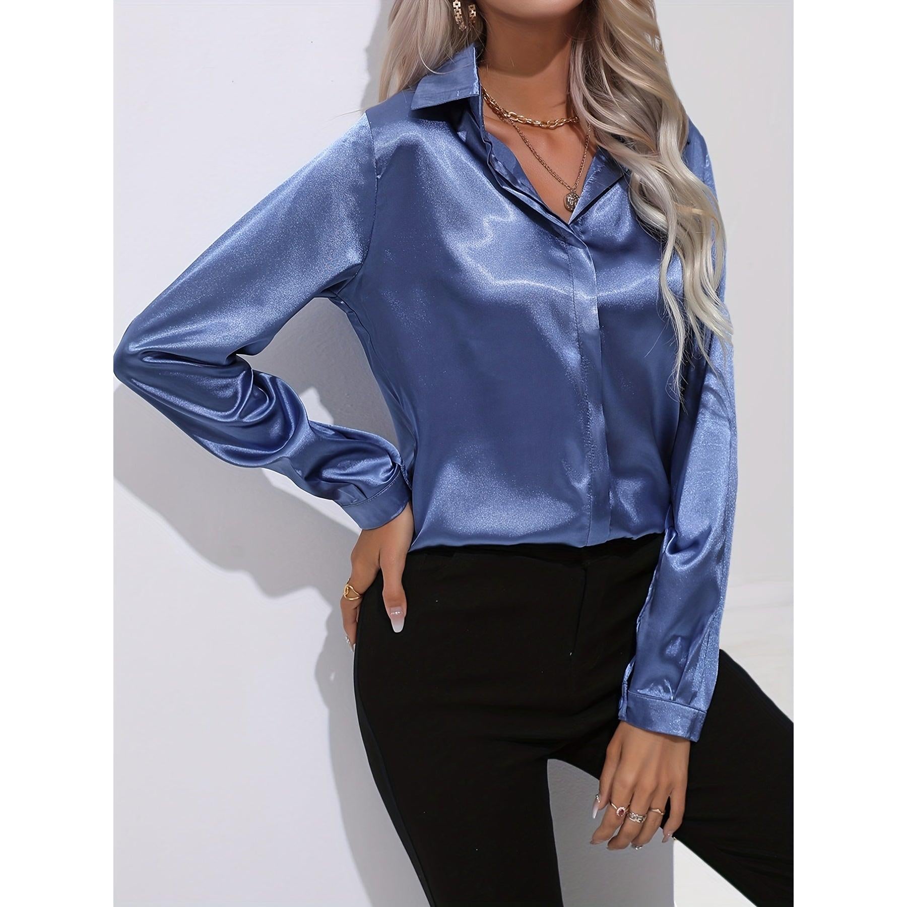 Luciana | Damen Satin Hemd Mit Knopfleiste Und Langarm