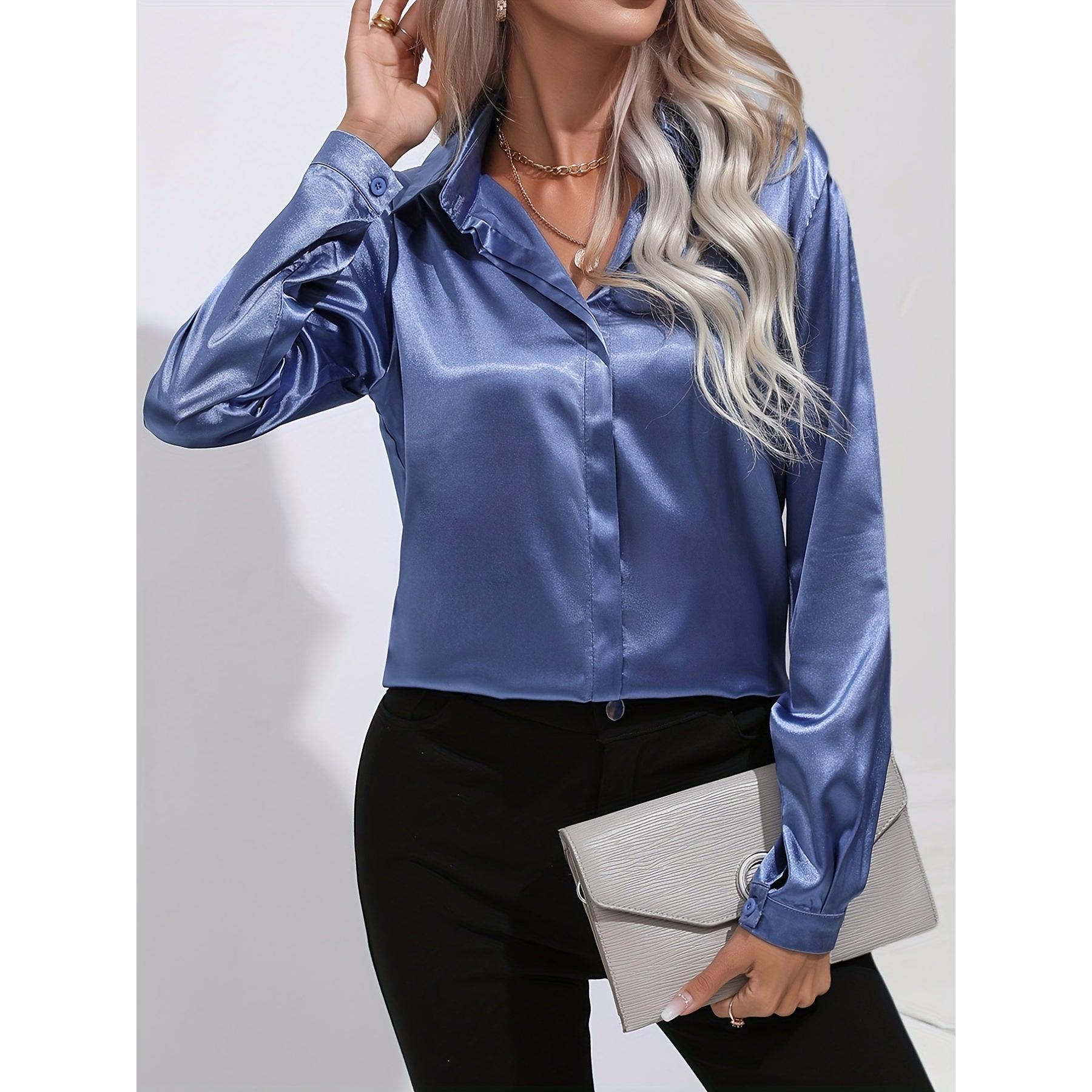 Luciana | Damen Satin Hemd Mit Knopfleiste Und Langarm