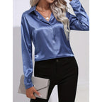 Luciana | Damen Satin Hemd Mit Knopfleiste Und Langarm