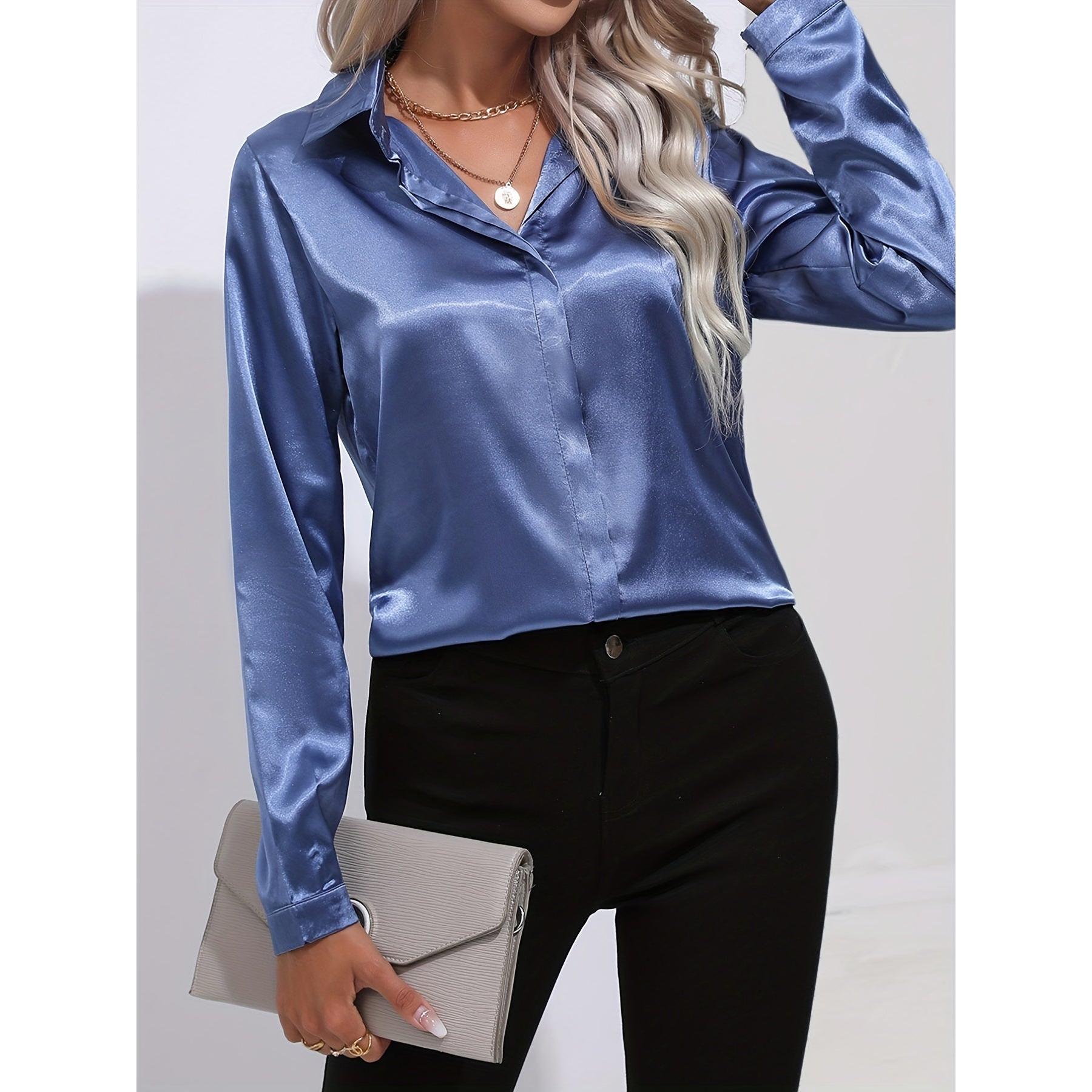 Luciana | Damen Satin Hemd Mit Knopfleiste Und Langarm