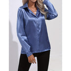 Luciana | Damen Satin Hemd Mit Knopfleiste Und Langarm
