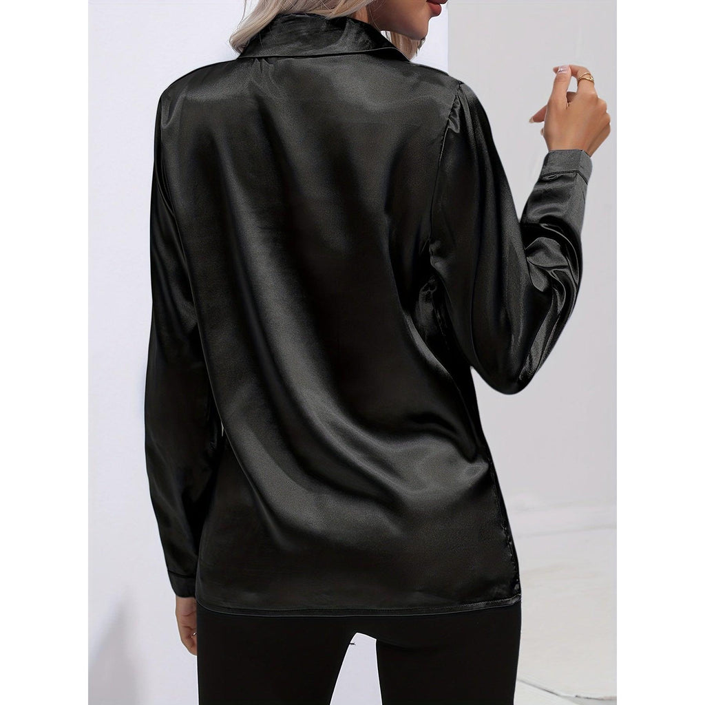 Luciana | Damen Satin Hemd Mit Knopfleiste Und Langarm