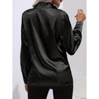 Luciana | Damen Satin Hemd Mit Knopfleiste Und Langarm