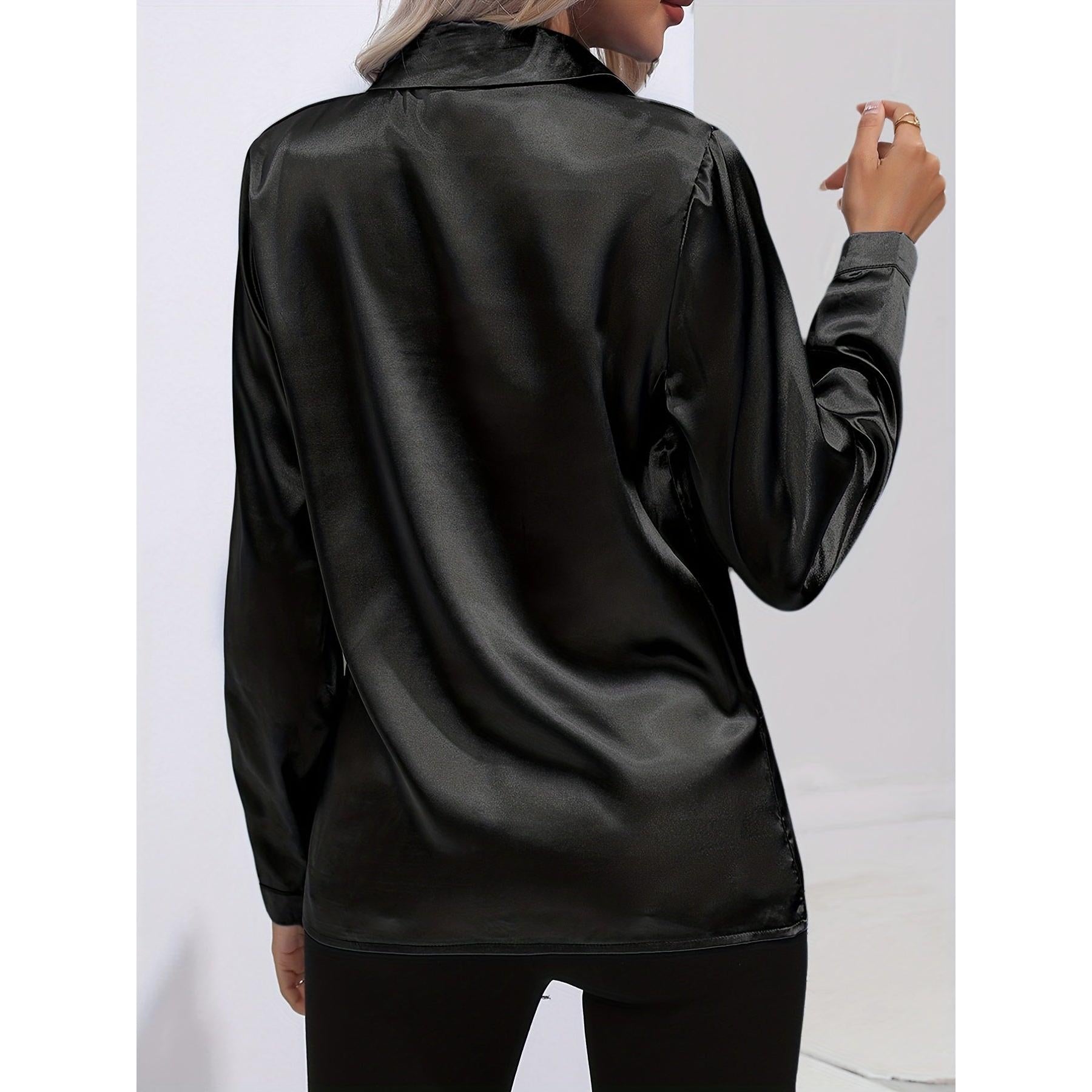Luciana | Damen Satin Hemd Mit Knopfleiste Und Langarm