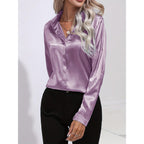 Luciana | Damen Satin Hemd Mit Knopfleiste Und Langarm