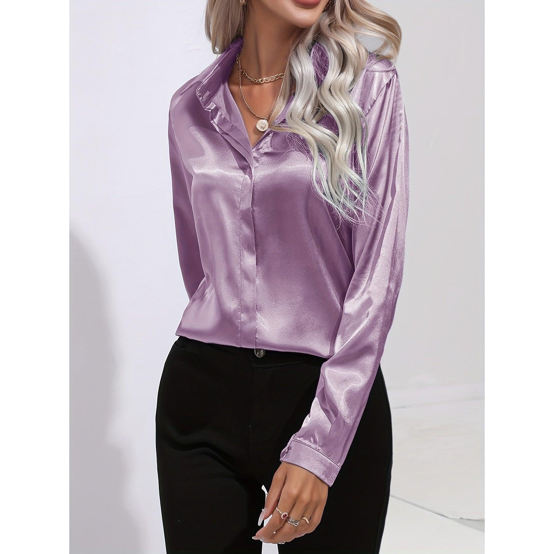 Luciana | Damen Satin Hemd Mit Knopfleiste Und Langarm