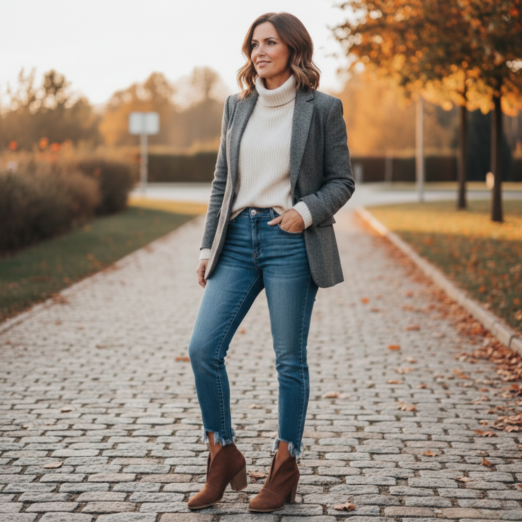 Jade | Damen Stiefeletten Mit Mandelspitze, V-Ausschnitt Und Blockabsatz