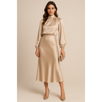 Elena | Damen Midikleid mit hoher Taille und Langarm