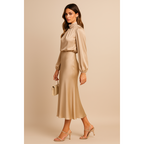 Elena | Damen Midikleid mit hoher Taille und Langarm
