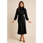 Elena | Damen Midikleid mit hoher Taille und Langarm