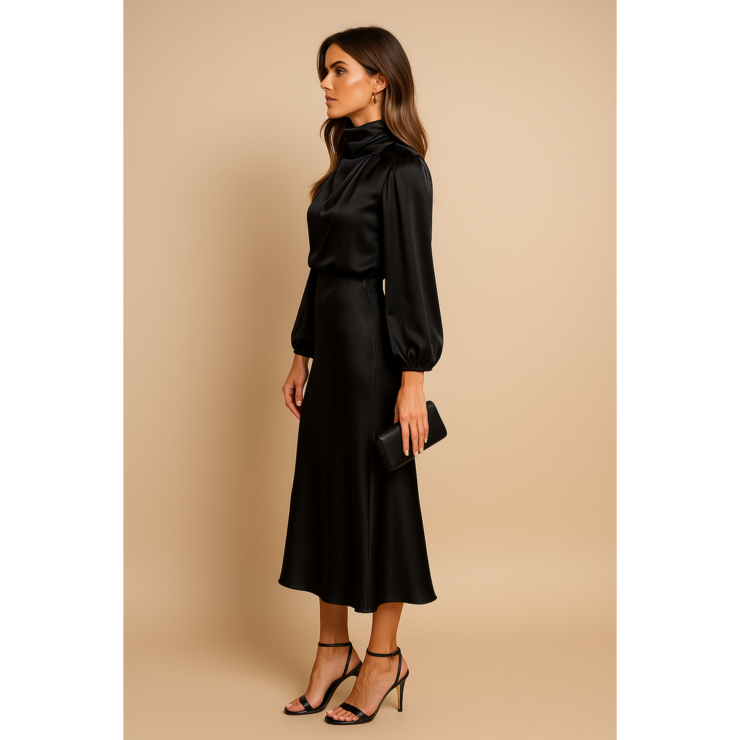 Elena | Damen Midikleid mit hoher Taille und Langarm