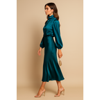 Elena | Damen Midikleid mit hoher Taille und Langarm