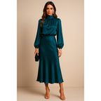 Elena | Damen Midikleid mit hoher Taille und Langarm