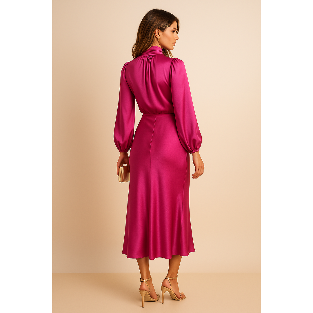 Elena | Damen Midikleid mit hoher Taille und Langarm