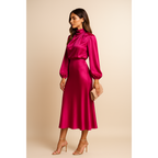 Elena | Damen Midikleid mit hoher Taille und Langarm