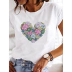 Nora | Damen Weißes Kurzarm T-Shirt Mit Herz Print