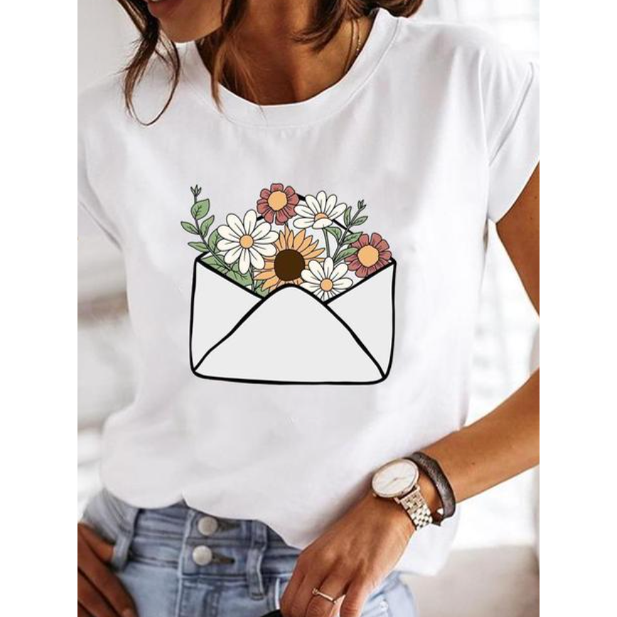Nora | Damen Weißes Kurzarm T-Shirt Mit Herz Print