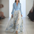 Cecilia | Langarm Blumen Maxi Kleid Mit V-Ausschnitt