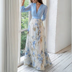 Cecilia | Langarm Blumen Maxi Kleid Mit V-Ausschnitt