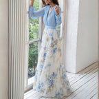 Cecilia | Langarm Blumen Maxi Kleid Mit V-Ausschnitt