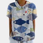 Leona | Damen Kurzarm Bluse Mit Pastoralem Blumenprint