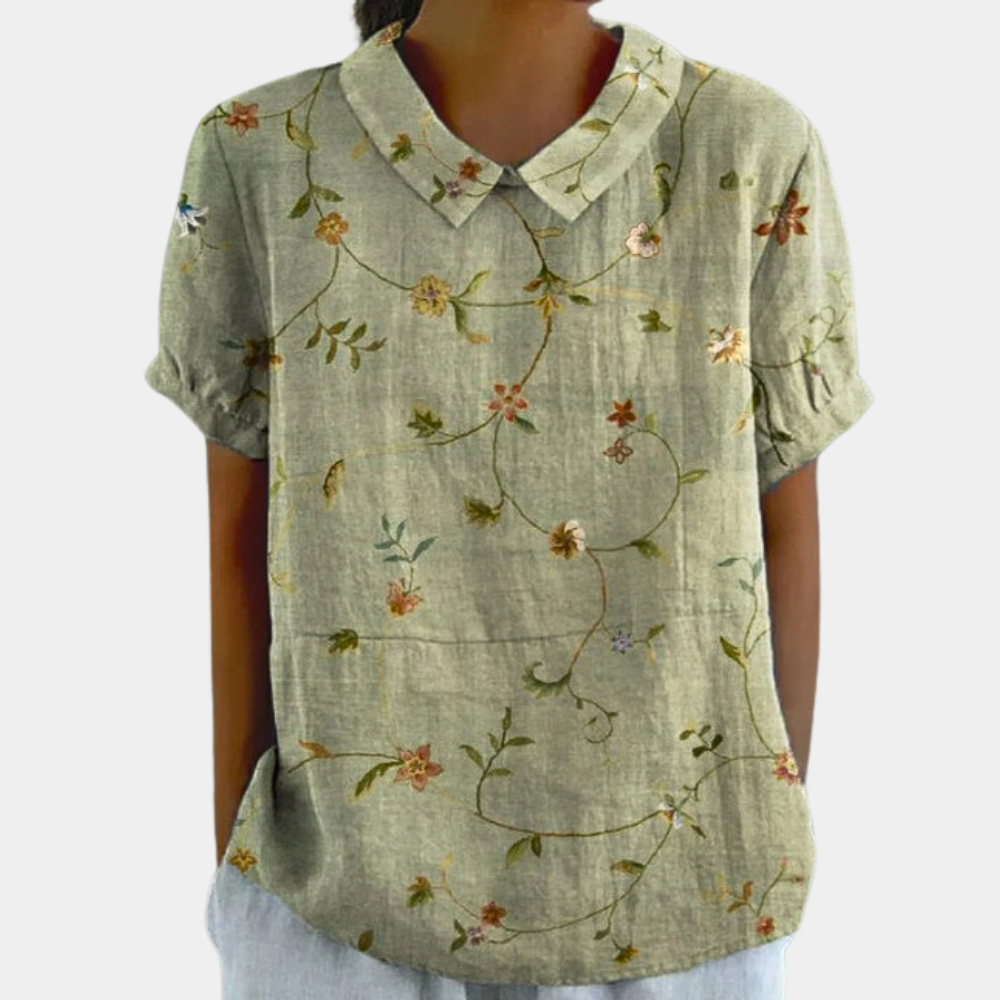 Leona | Damen Kurzarm Bluse Mit Pastoralem Blumenprint