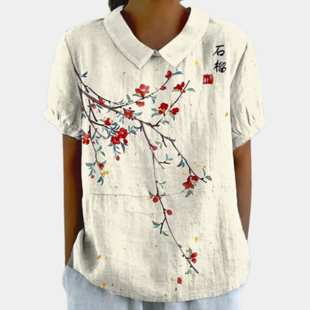 Leona | Damen Kurzarm Bluse Mit Pastoralem Blumenprint