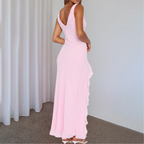 Evelyn | Damen Ärmelloses Maxi Kleid Mit V-Ausschnitt Und Asymmetrischem Schlitz