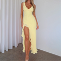 Evelyn | Damen Ärmelloses Maxi Kleid Mit V-Ausschnitt Und Asymmetrischem Schlitz