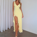 Evelyn | Damen Ärmelloses Maxi Kleid Mit V-Ausschnitt Und Asymmetrischem Schlitz