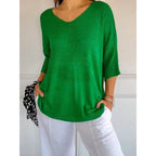 Lucille | Damen Stricktop Mit V-Ausschnitt Und Dreiviertelärmeln