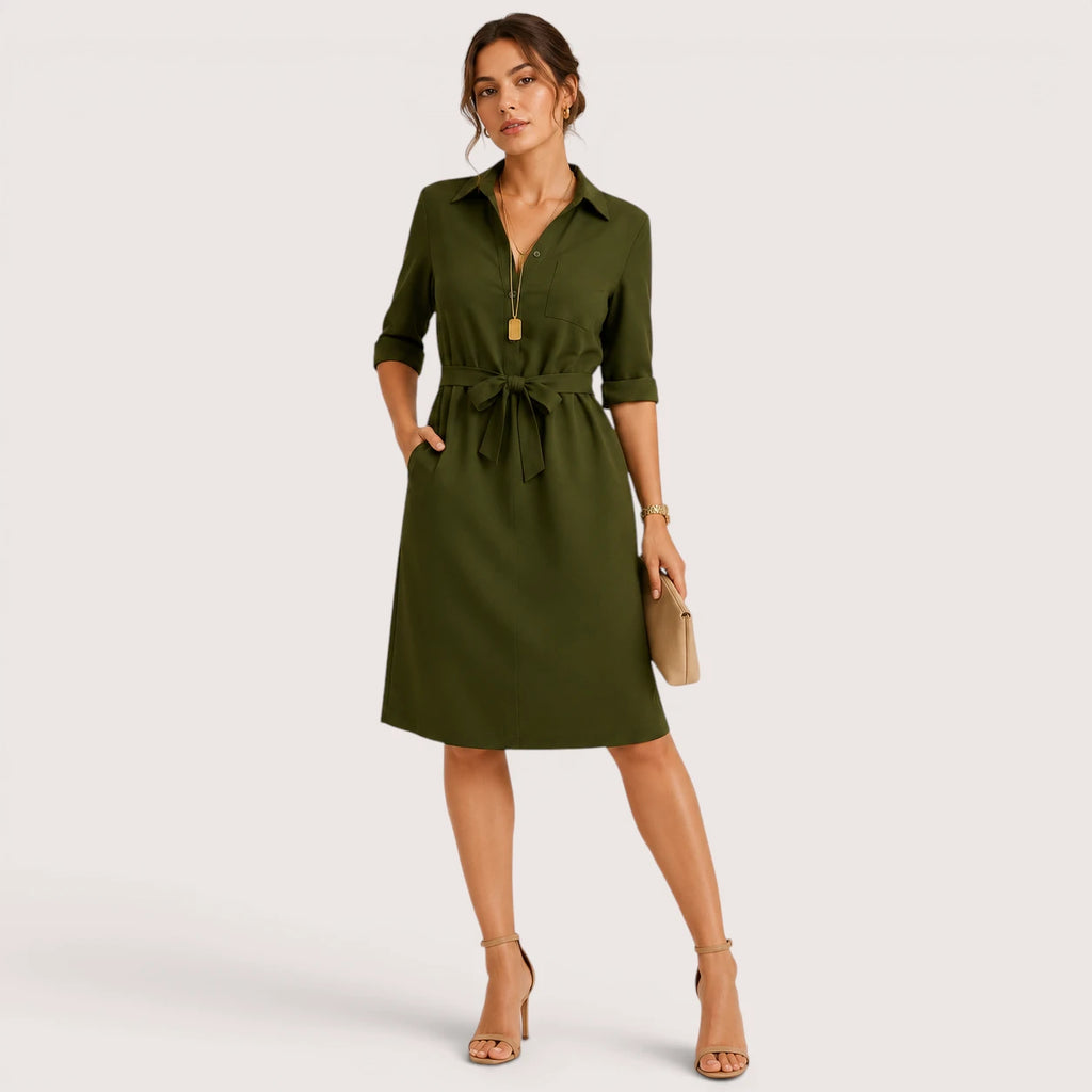 Renata | Damen Kleid Mit Lockerer Passform Und Bindegürtel