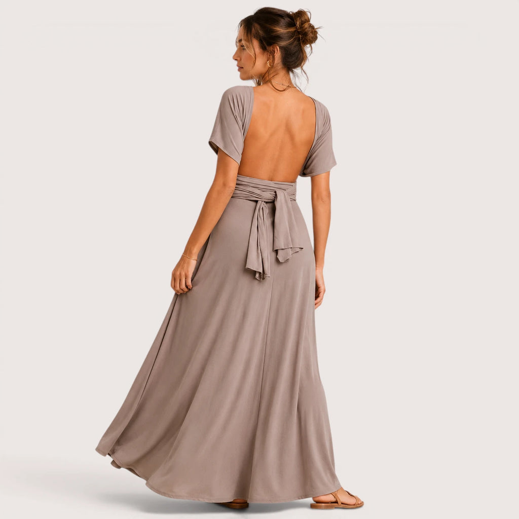Elaina | Damen Wandelbares Wickel Maxikleid Mit Offenem Rücken